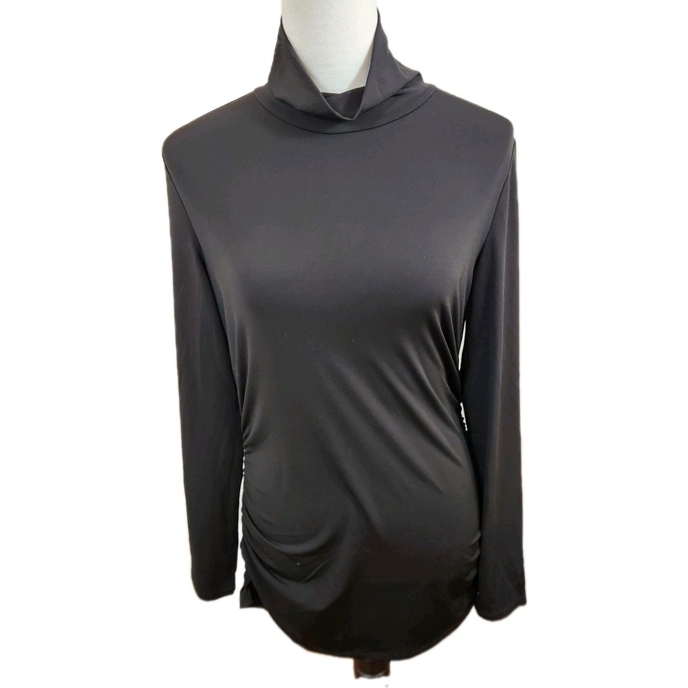 Boston Proper So Chic Black Ruched Turtleneck Top Womens‎ Medium Bodycon Shirt